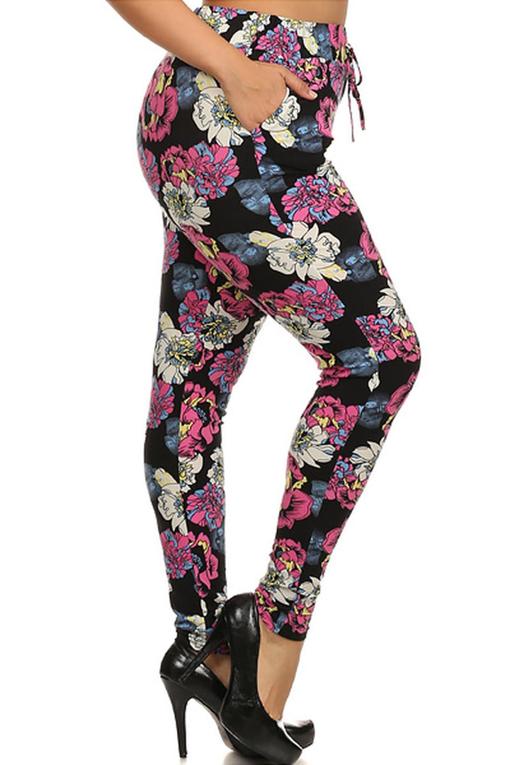 Pop Art Peony Harem Leggings - Plus Size - 1XL 2XL 3XL