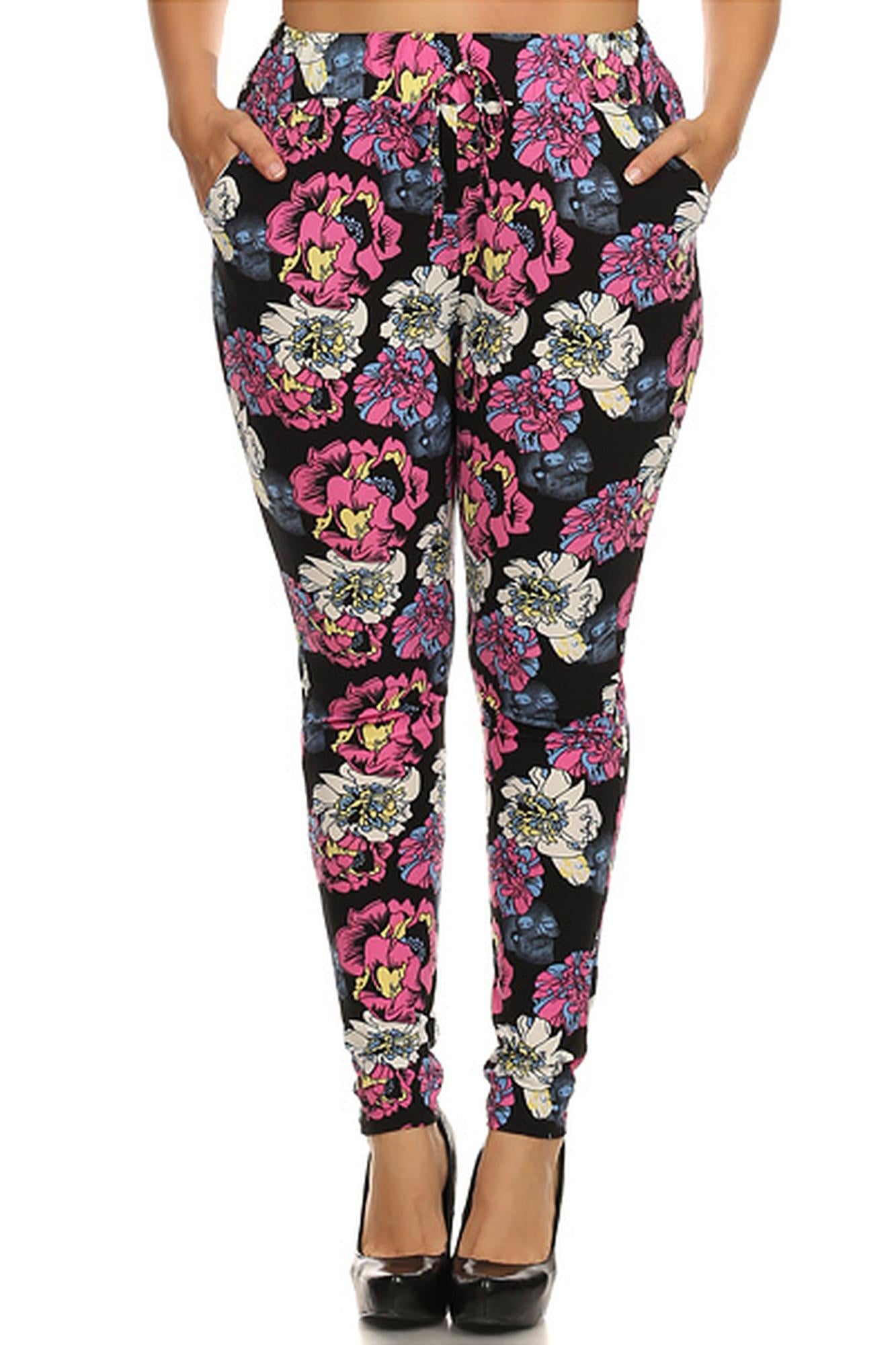 Pop Art Peony Harem Leggings - Plus Size - 1XL 2XL 3XL