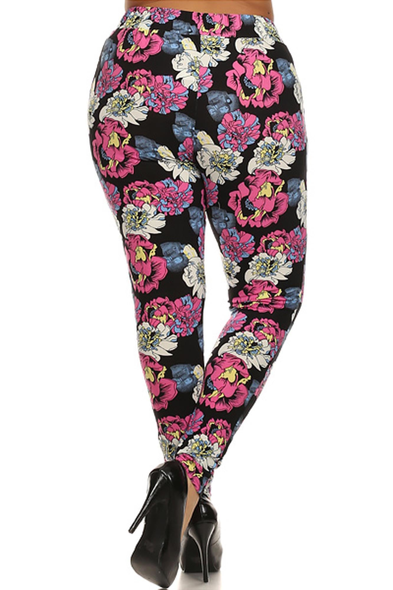 Pop Art Peony Harem Leggings - Plus Size - 1XL 2XL 3XL