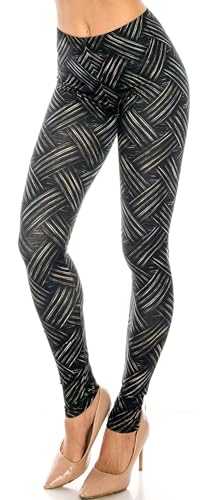 Creamy Soft Premium Women's Leggings Bronzed Banded Crisscross Regular Size, High Rise, Stretchy & Breathable, Comfortable Fit - by USA Fashion