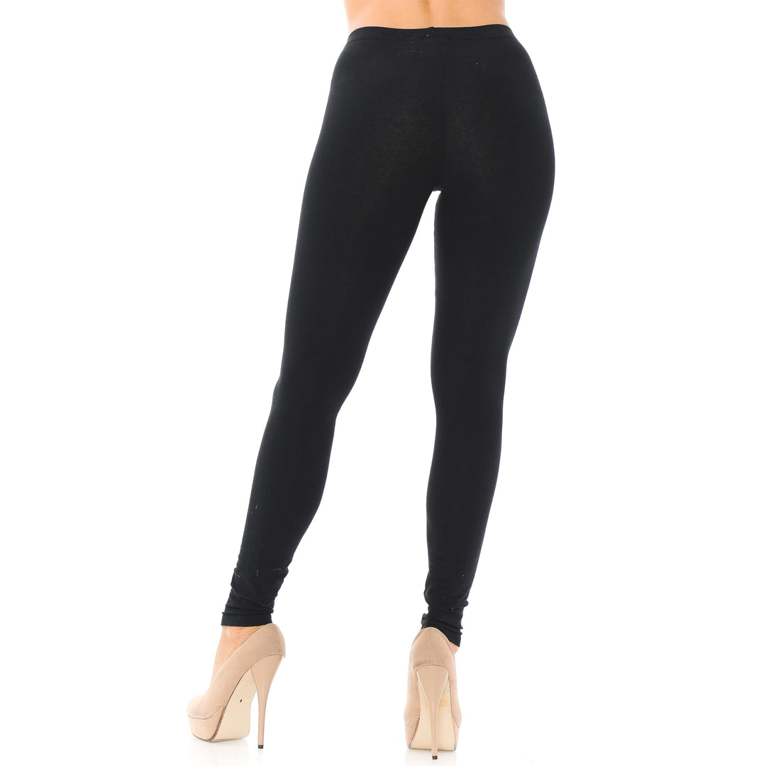 Made in The USA - Women's Leg Smoothing Full Length Solid Basic Cotton Leggings