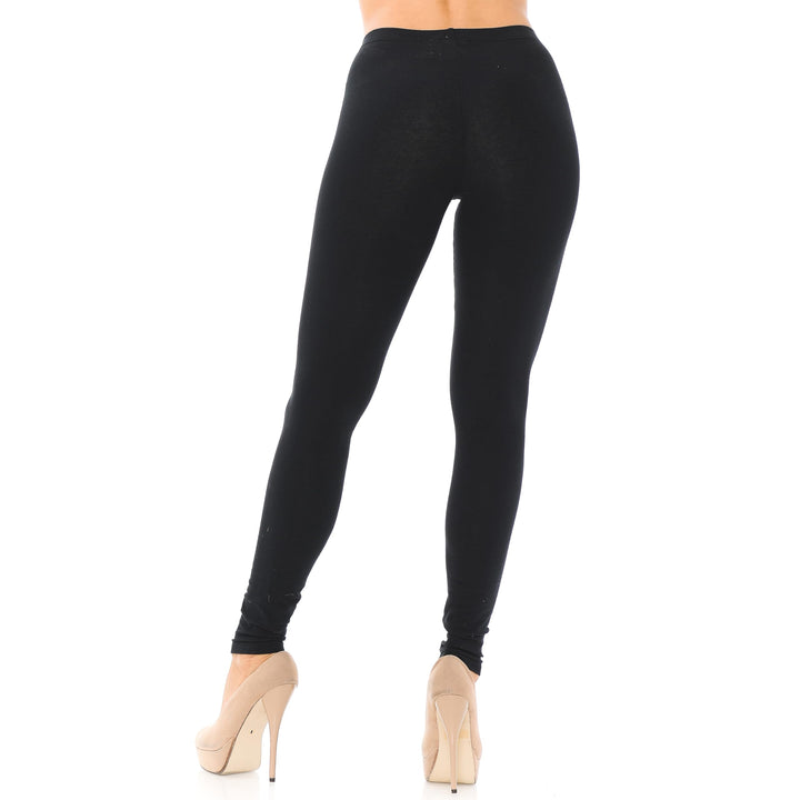 Made in The USA - Women's Leg Smoothing Full Length Solid Basic Cotton Leggings
