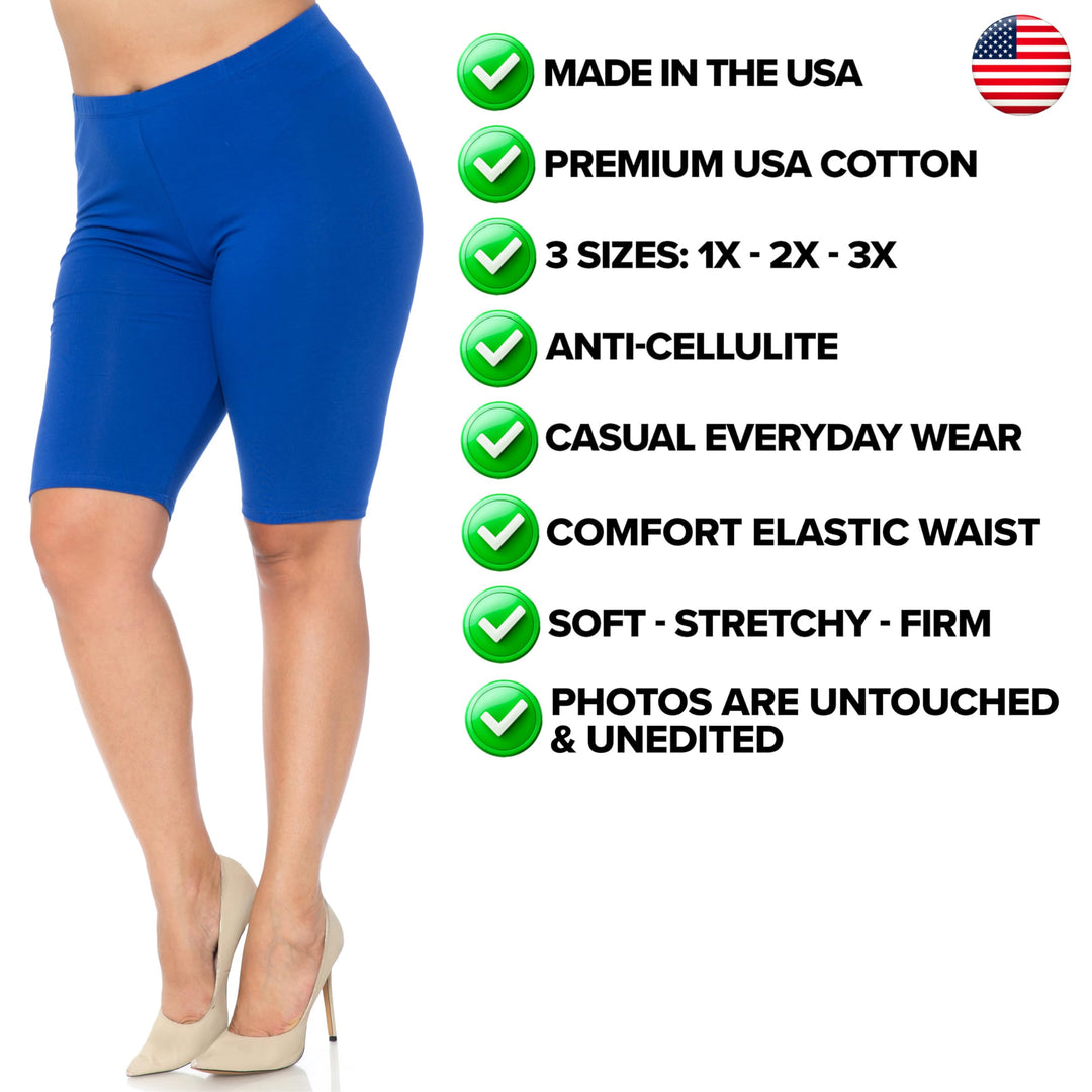 Made in The USA - Women's Plus Size Solid Basic Skin Smoothing Cotton Thigh Shorts - 1XL - 2XL - 3XL