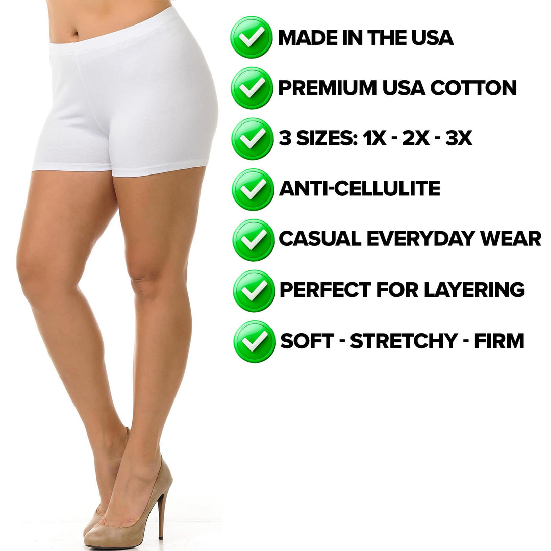 USA Basic Cotton Boy Shorts - Plus Size - 1XL 2XL 3XL