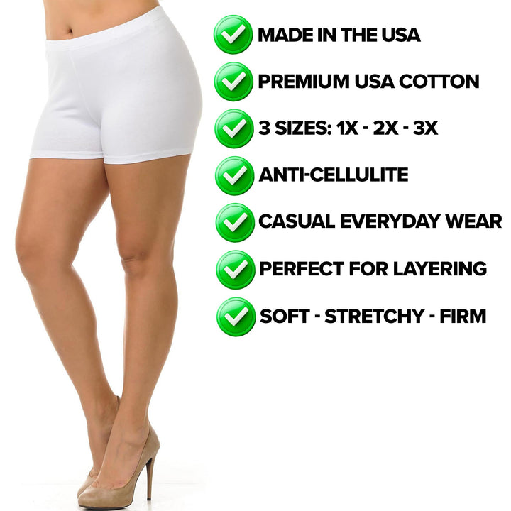 USA Basic Cotton Boy Shorts - Plus Size - 1XL 2XL 3XL