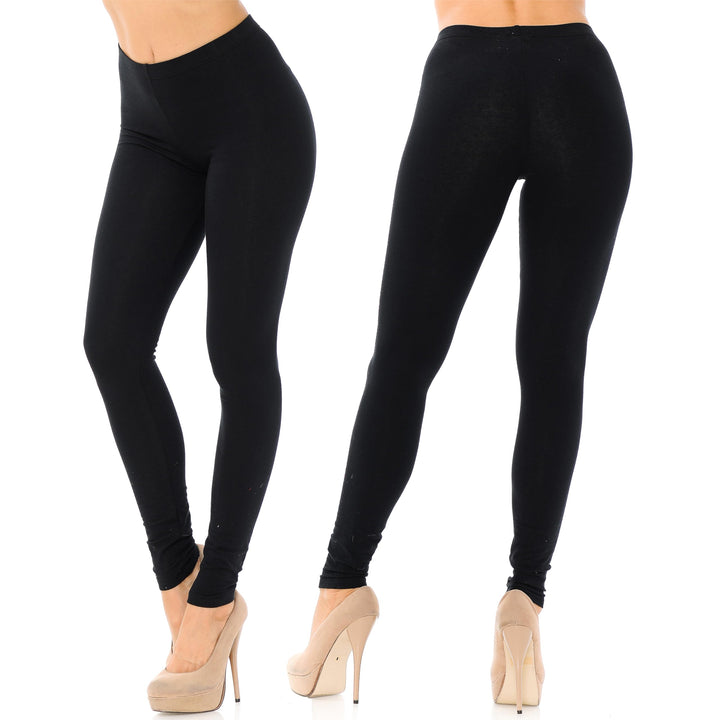 Made in The USA - Women's Leg Smoothing Full Length Solid Basic Cotton Leggings