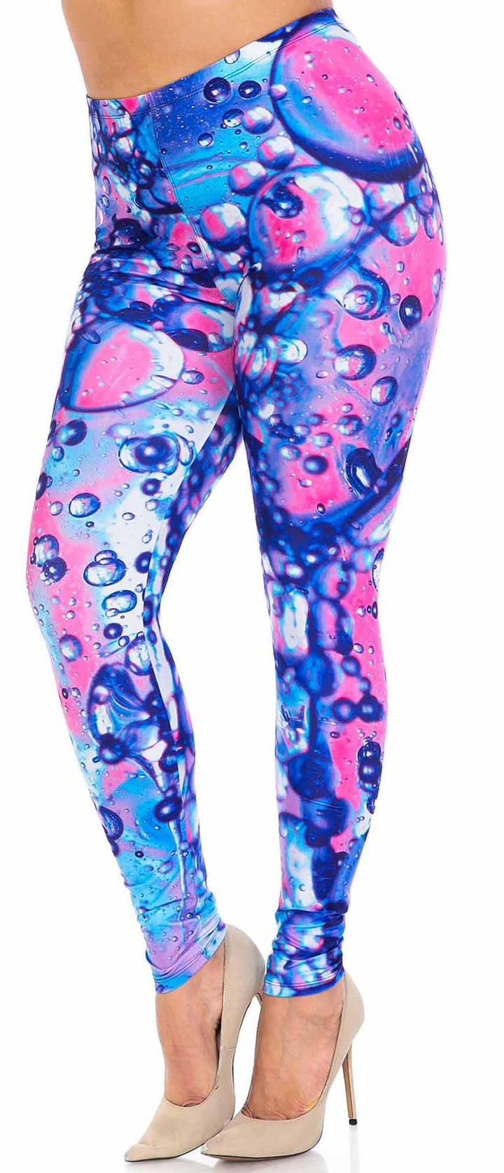 Plus Size - Creamy Soft Women's Laser Print Skin Smoothing Fashion Print Leggings - Brilliant Bubbles