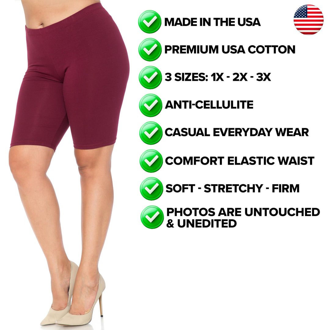 Made in The USA - Women's Plus Size Solid Basic Skin Smoothing Cotton Thigh Shorts - 1XL - 2XL - 3XL