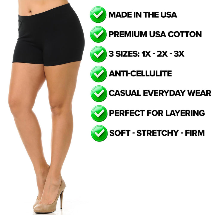 USA Basic Cotton Boy Shorts - Plus Size - 1XL 2XL 3XL