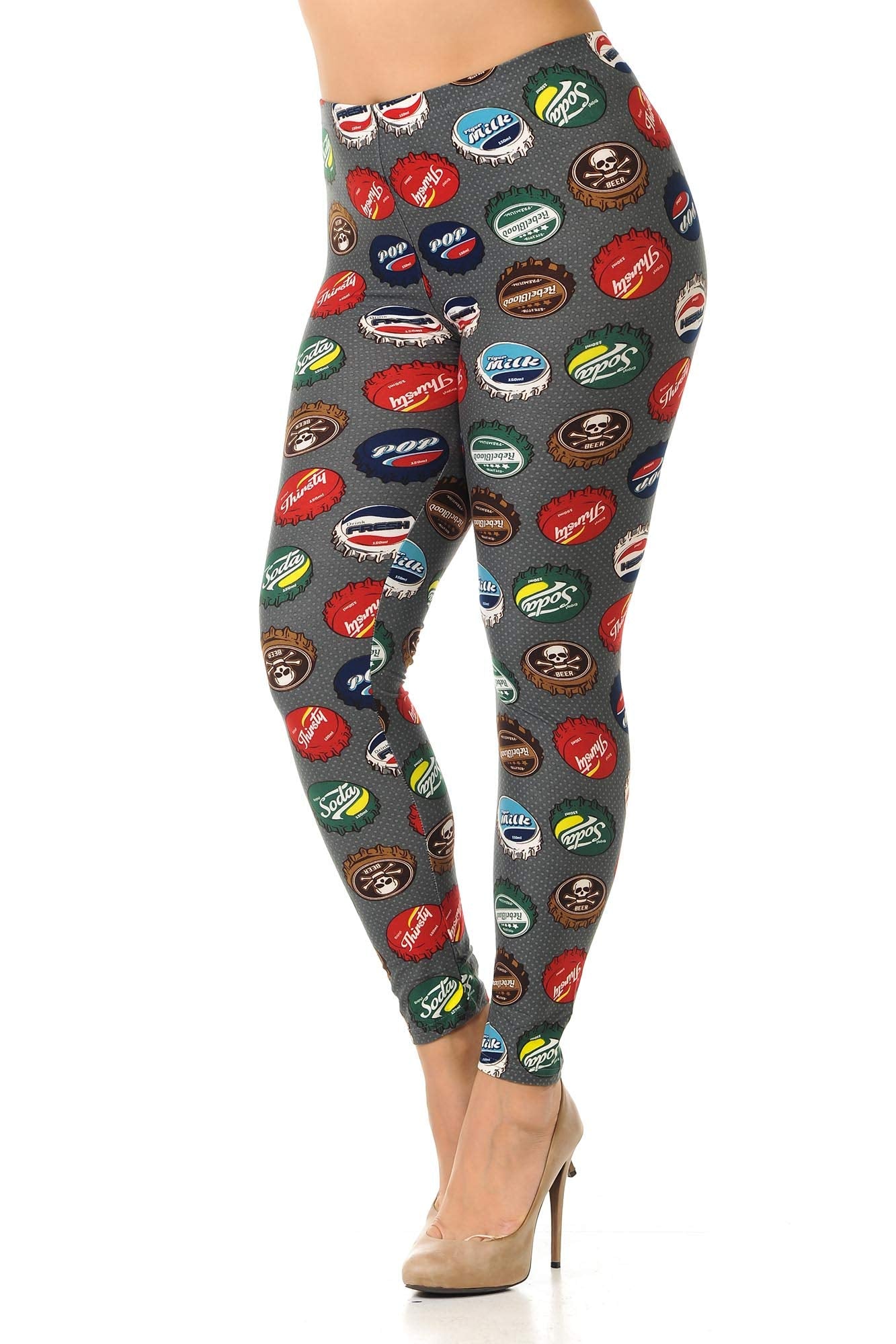 Plus Size - Buttery Soft Groovy Bottle Cap Print Leggings