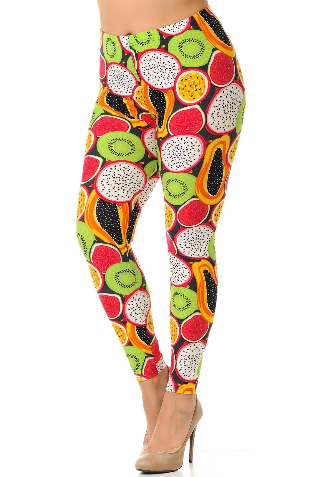 Plus Size - Buttery Soft Colorful Tropical Fruit Print Leggings