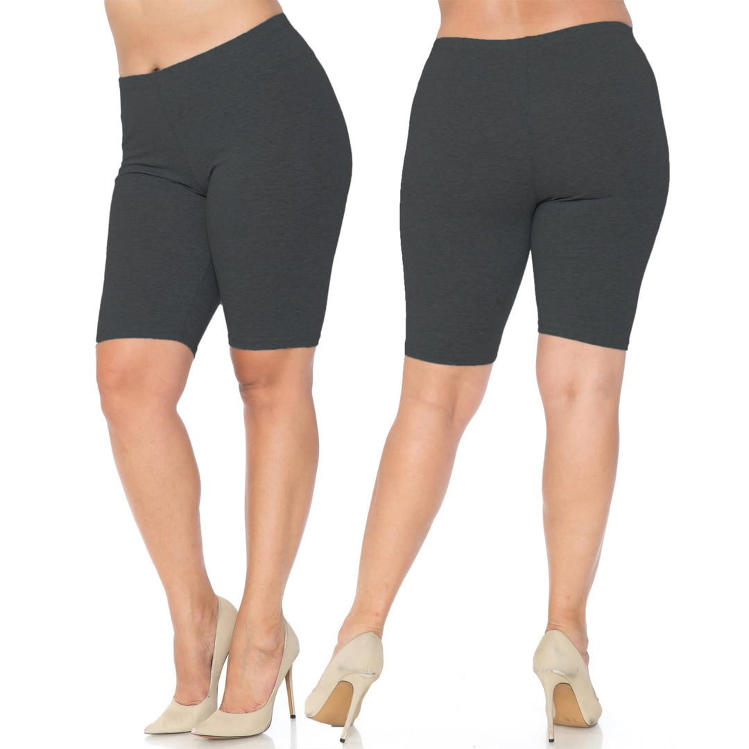 Made in The USA - Women's Plus Size Solid Basic Skin Smoothing Cotton Thigh Shorts - 1XL - 2XL - 3XL