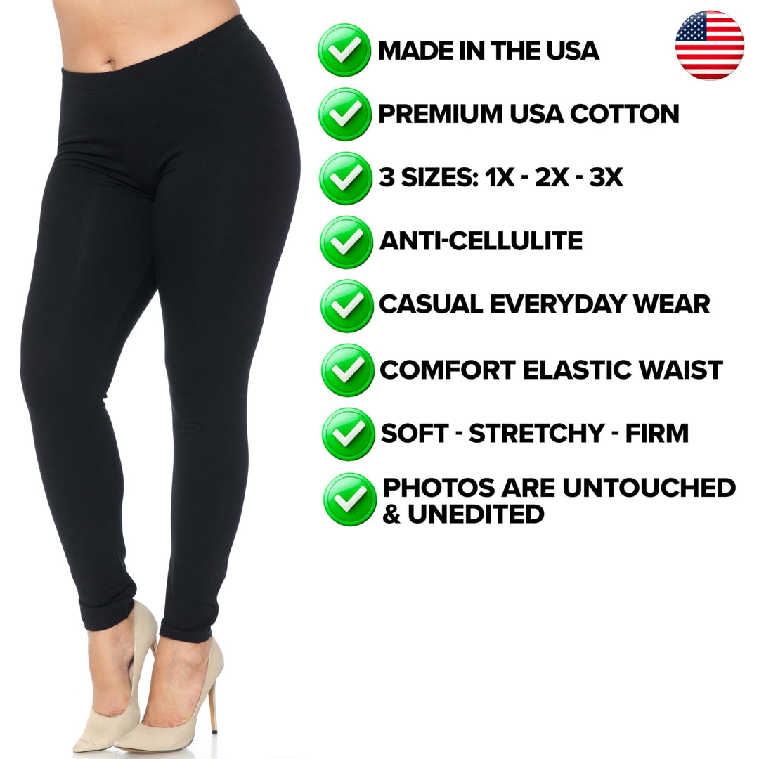 USA Basic Full Length Cotton Leggings - Plus Size - 1XL 2XL 3XL