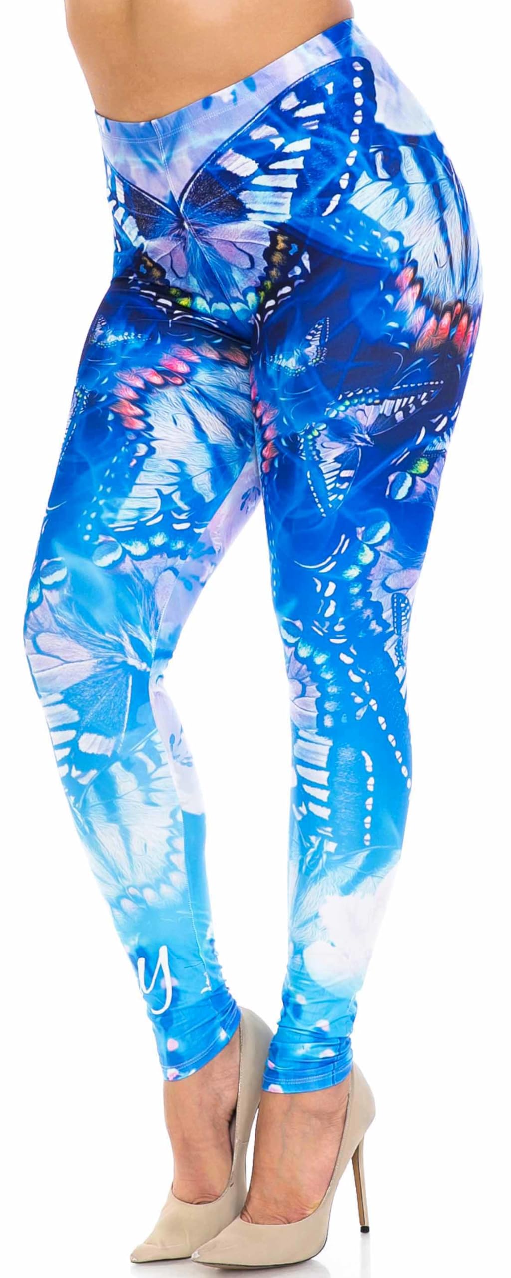 Creamy Soft Leggings Premium Women's Reflecting Butterflies Extra Plus, High Rise, Stretchy, Comfortable, 3X-5X Leggings - by USA Fashion