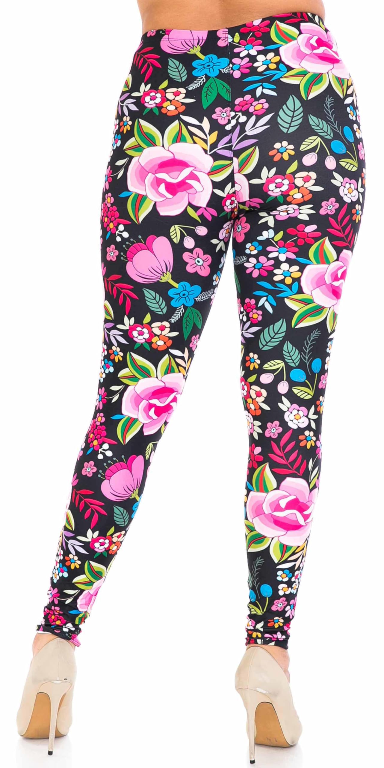 Creamy Soft Leggings Premium Women's Floral Oasis Extra Plus, High Rise, Stretchy, Comfortable, 3X-5X Leggings - by USA Fashion