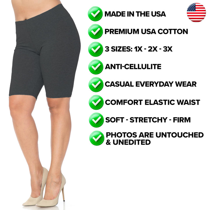 Made in The USA - Women's Plus Size Solid Basic Skin Smoothing Cotton Thigh Shorts - 1XL - 2XL - 3XL