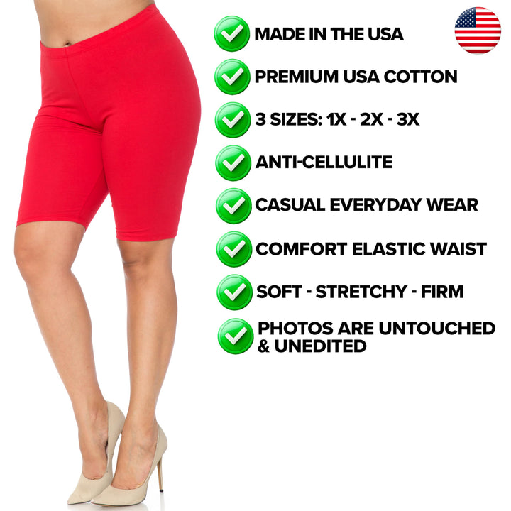 Made in The USA - Women's Plus Size Solid Basic Skin Smoothing Cotton Thigh Shorts - 1XL - 2XL - 3XL