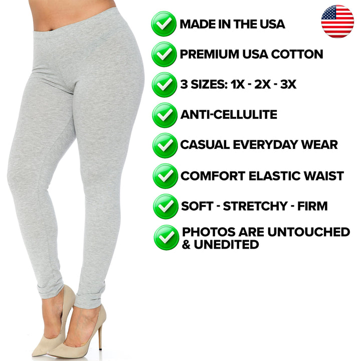 USA Basic Full Length Cotton Leggings - Plus Size - 1XL 2XL 3XL