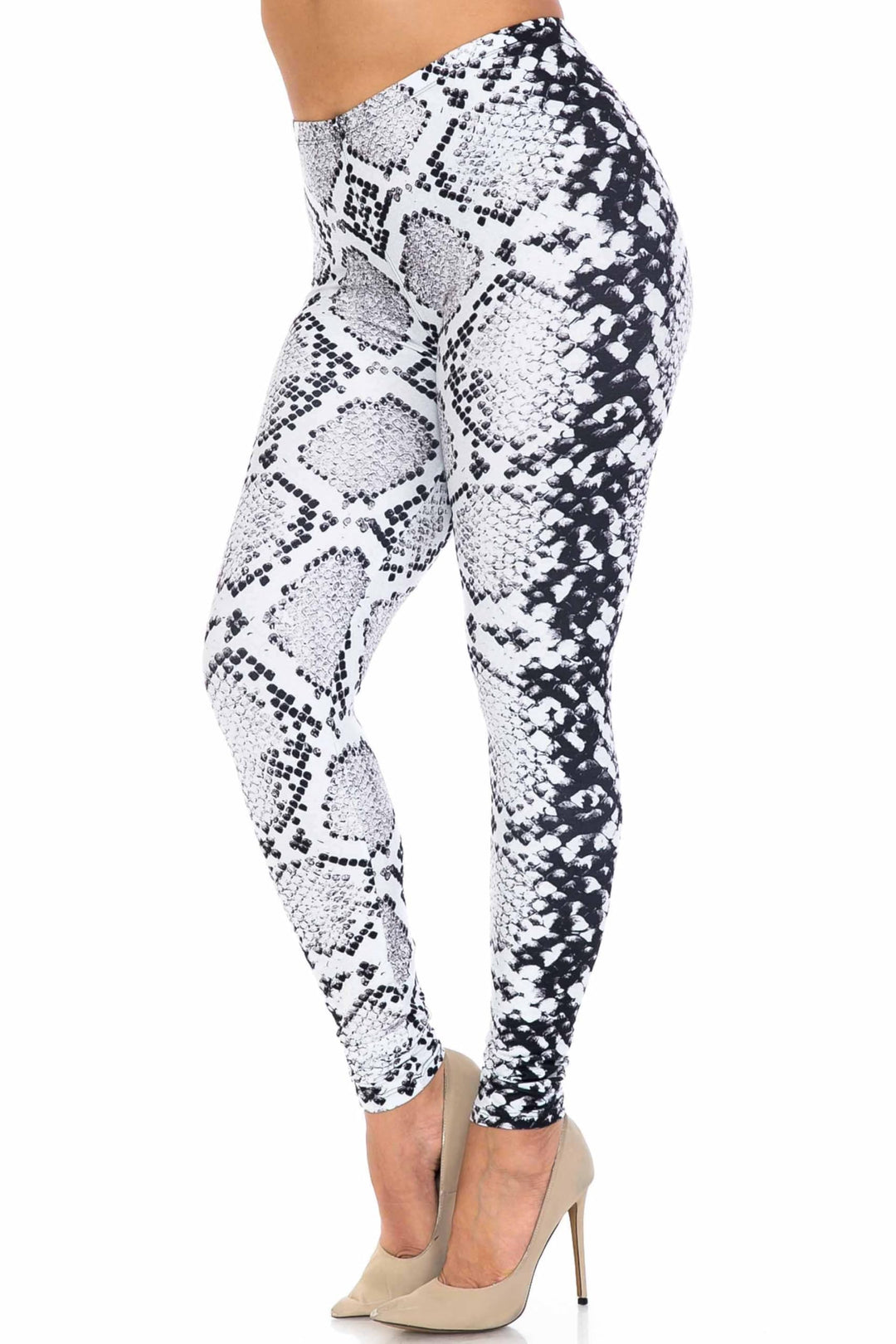 Creamy Soft Leggings Premium Women's Ivory Python Extra Plus, High Rise, Stretchy, Comfortable, 3X-5X Leggings - by USA Fashion