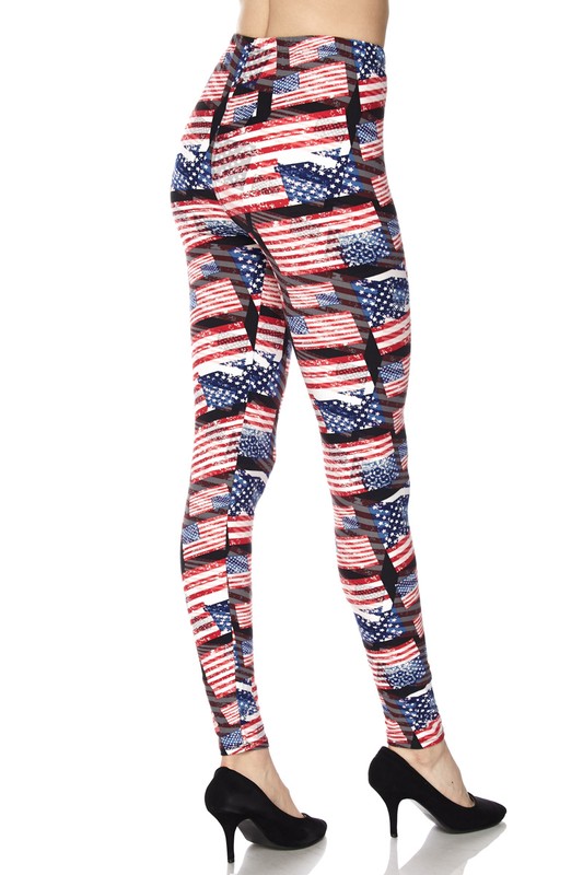 Buttery Soft 3D Hologram USA Flag Leggings (One Size Regular,Red)
