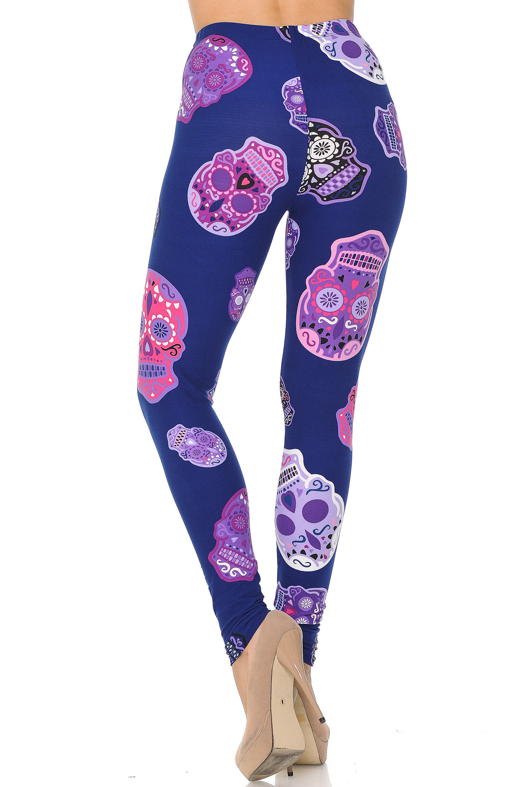 Buttery Soft Violet Sugar Skulls Leggings (One Size Regular,Purple)