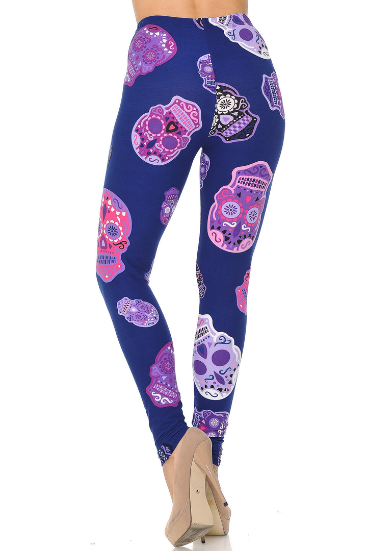 Buttery Soft Violet Sugar Skulls Leggings (One Size Regular,Purple)