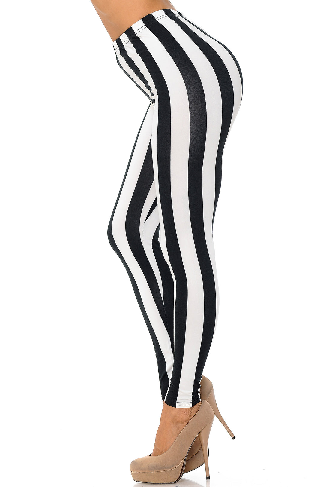 Buttery Soft Black and White Wide Stripe Leggings (One Size Regular,Black)