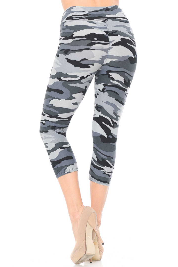 Buttery Smooth Charcoal Camouflage High Waist Capris - 3 Inch