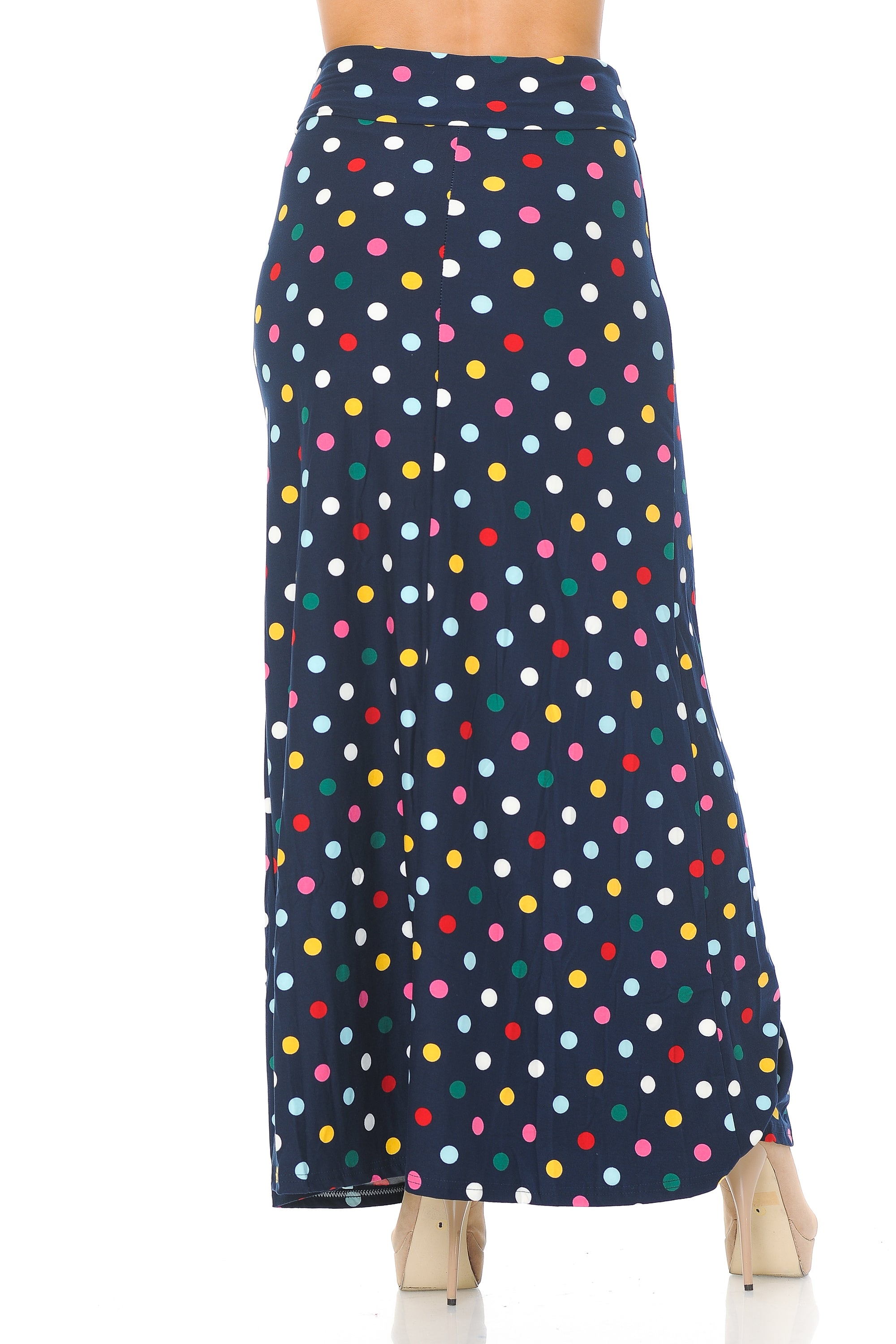 Buttery Soft Colorful Polka Dot Maxi Skirt (One Size Regular,Navy)