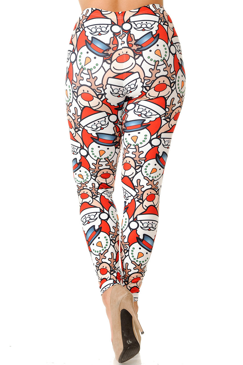 Back view image of Creamy Soft Frosty Santa Rudolph Extra Plus Size Leggings - 3X-5X
