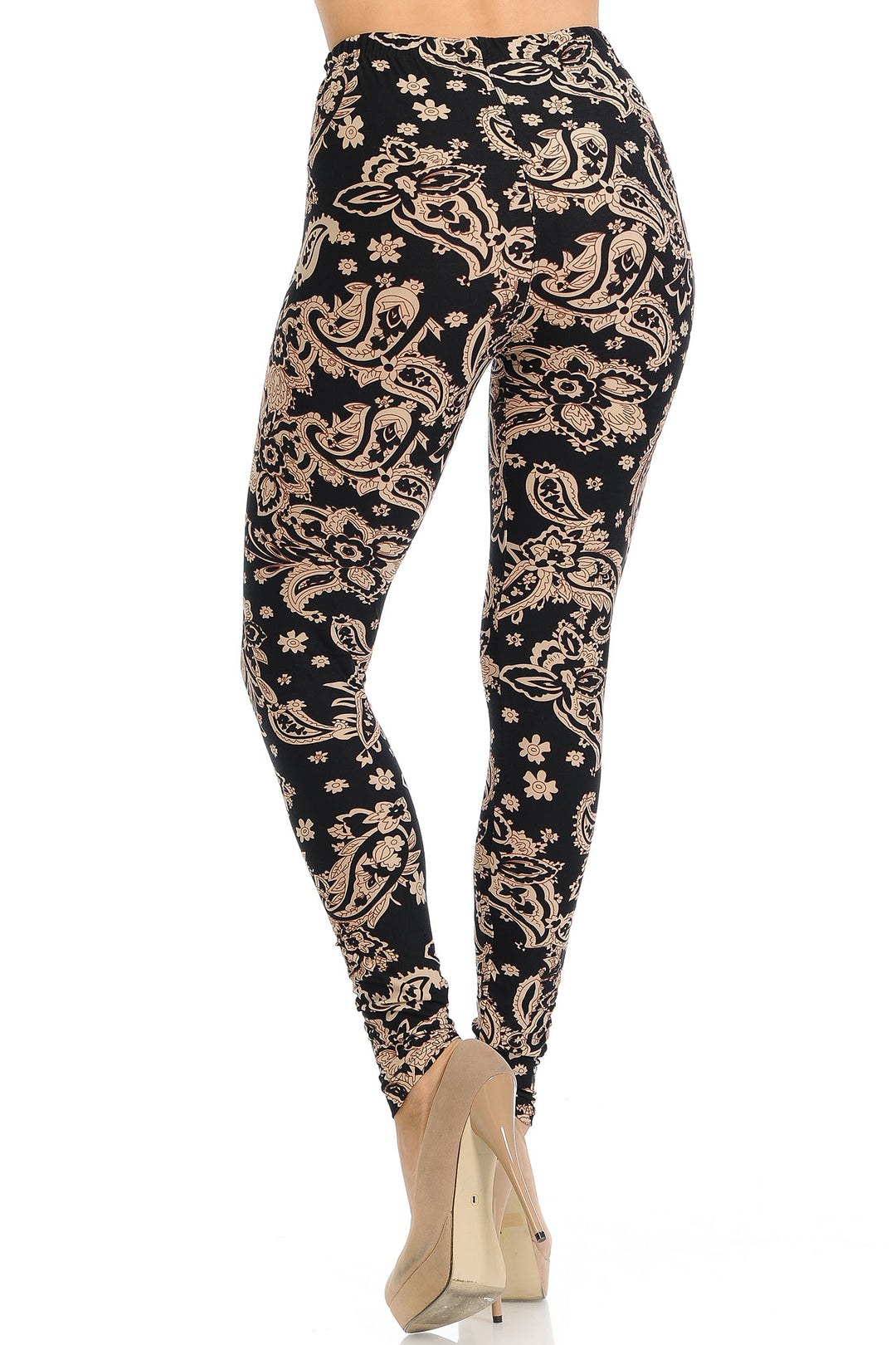 Buttery Soft Sand Pepper Paisley Leggings (One Size Regular,Beige)