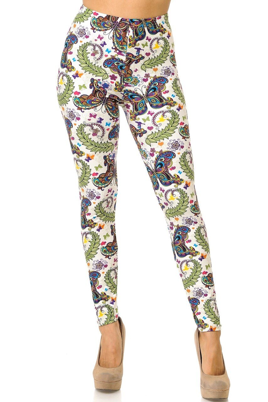 Buttery Soft Dainty Ivory Butterfly Leggings (One Size Regular,Ivory)