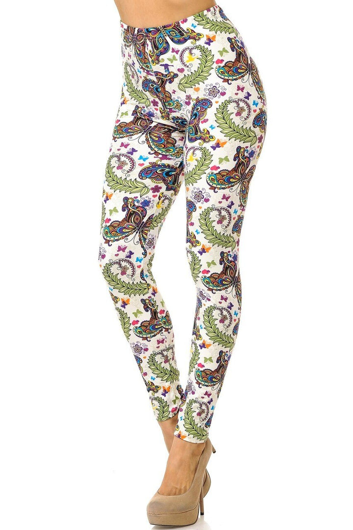 Buttery Soft Dainty Ivory Butterfly Leggings (One Size Regular,Ivory)