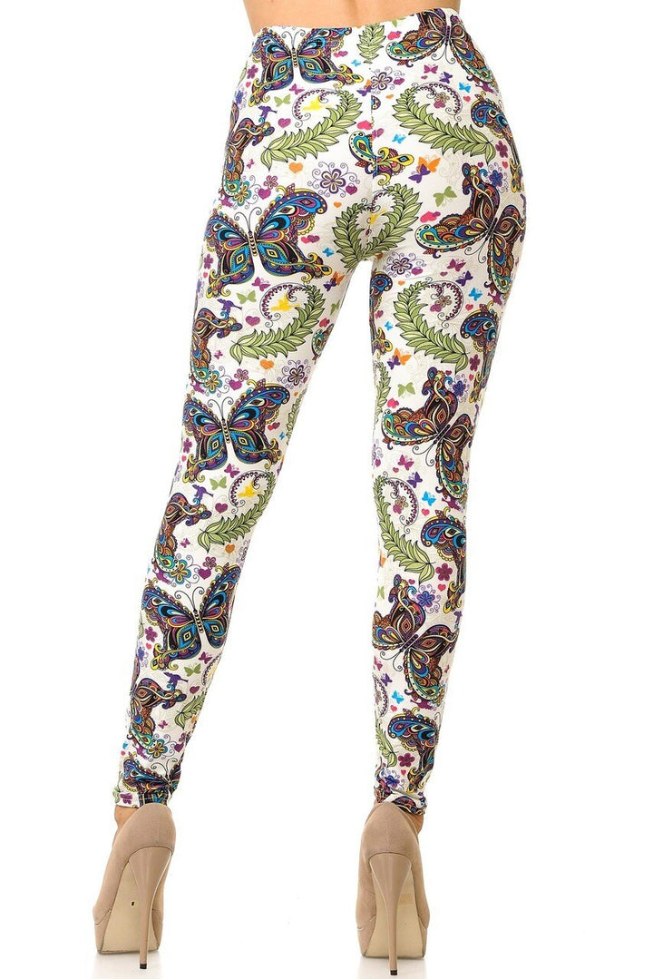 Buttery Soft Dainty Ivory Butterfly Leggings (One Size Regular,Ivory)