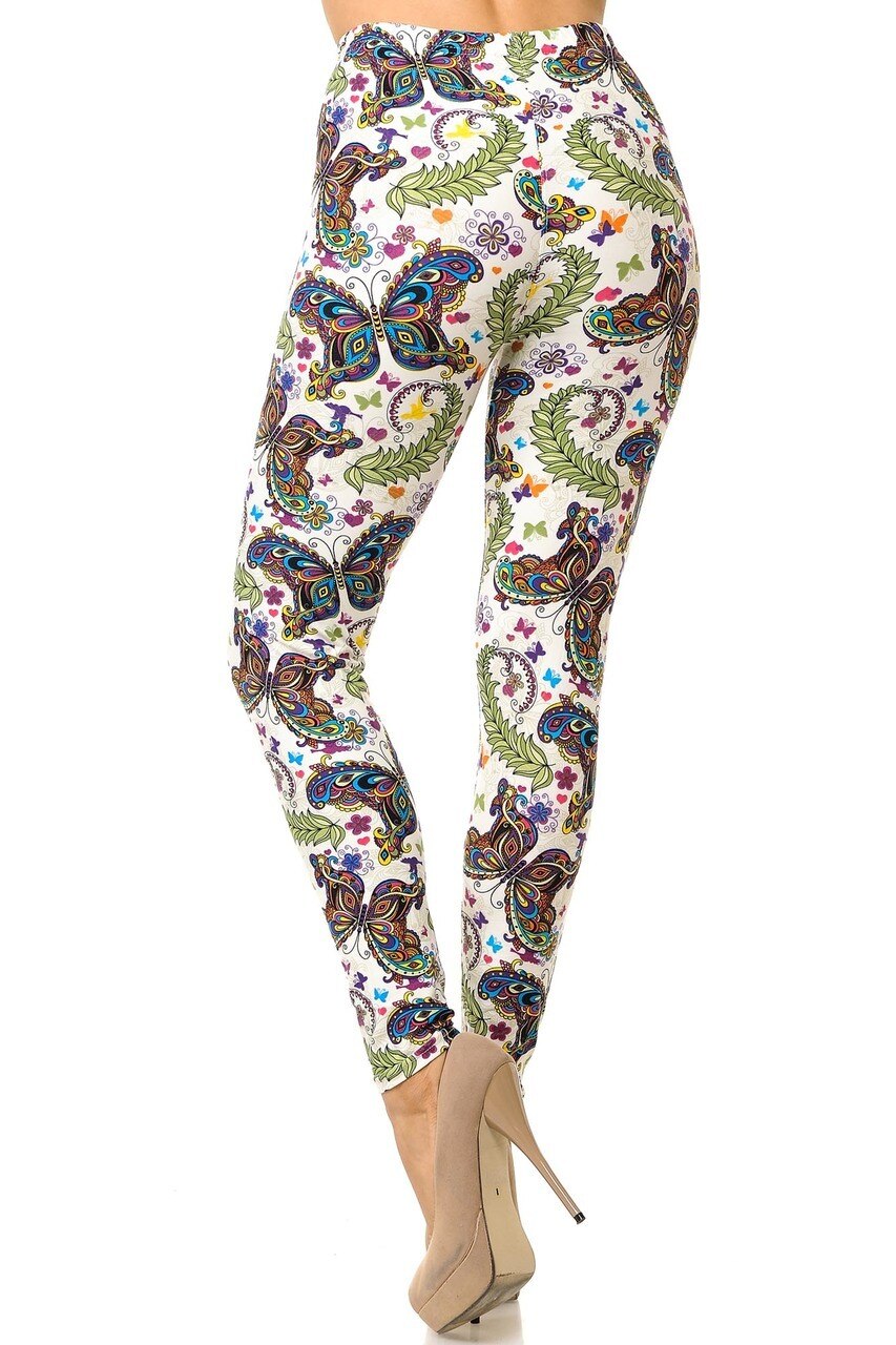 Buttery Soft Dainty Ivory Butterfly Leggings (One Size Regular,Ivory)