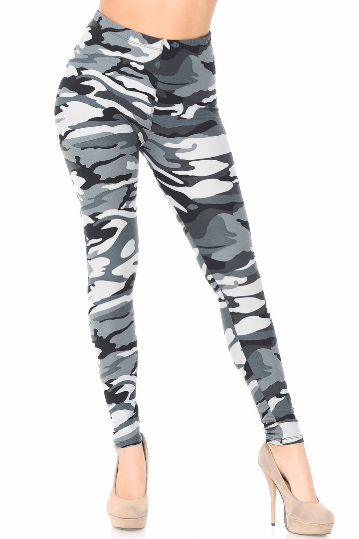 Buttery Soft Charcoal Camouflage Leggings - EEVEE (One Size Regular,Charcoal)
