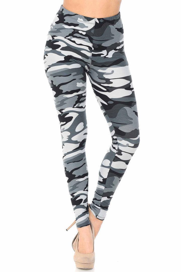 Buttery Soft Charcoal Camouflage Leggings - EEVEE (One Size Regular,Charcoal)