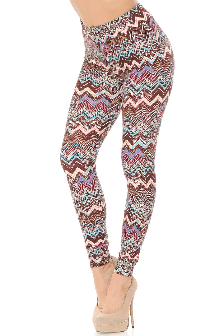 Buttery Smooth Earth Chevron Leggings (One Size Regular,Brown)