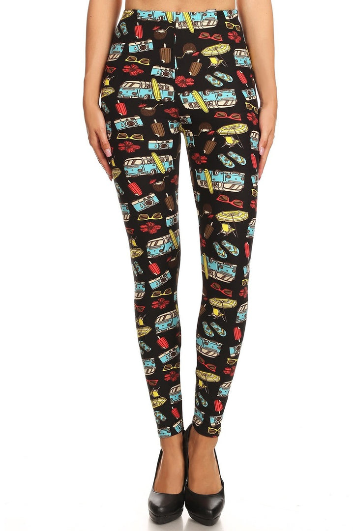Buttery Soft Hippy Van Summer Holiday Plus Size Leggings (One Size Plus,Black)