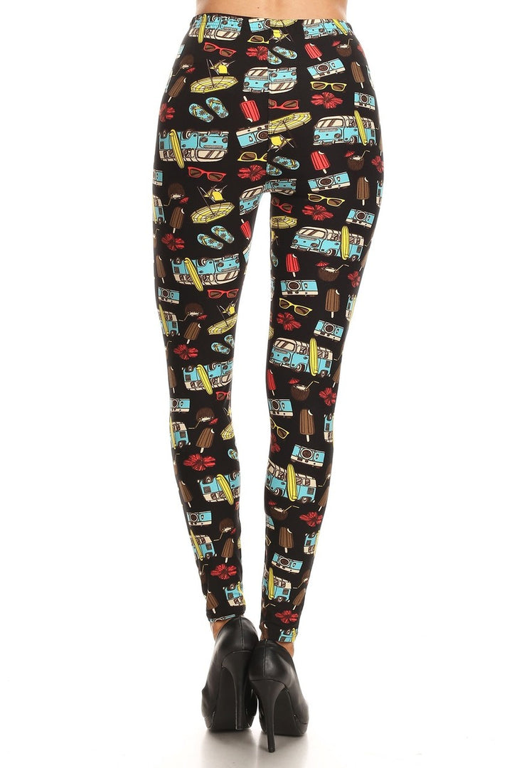 Buttery Soft Hippy Van Summer Holiday Plus Size Leggings (One Size Plus,Black)