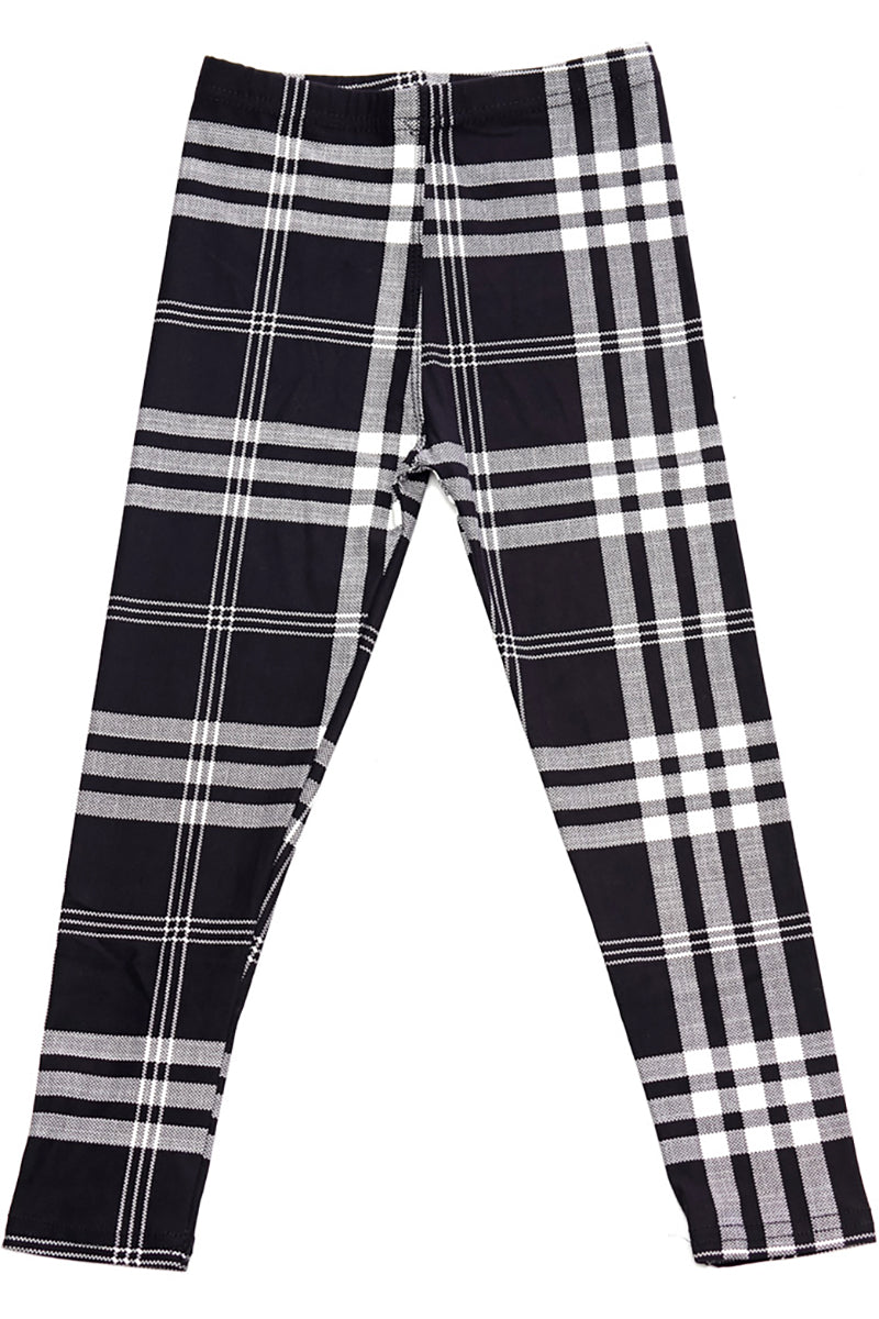 Buttery Smooth Black and White Plaid Kids Leggings
