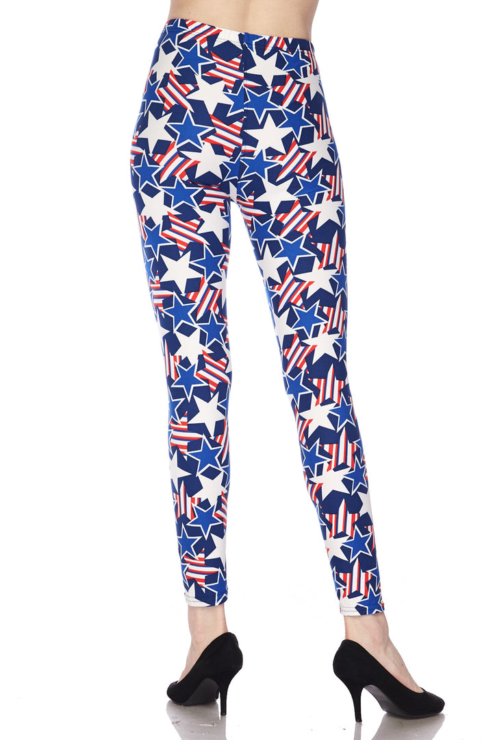 Buttery Soft American Stars Leggings (One Size Regular,Blue)
