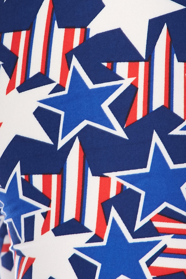 Buttery Soft American Stars Leggings (One Size Regular,Blue)