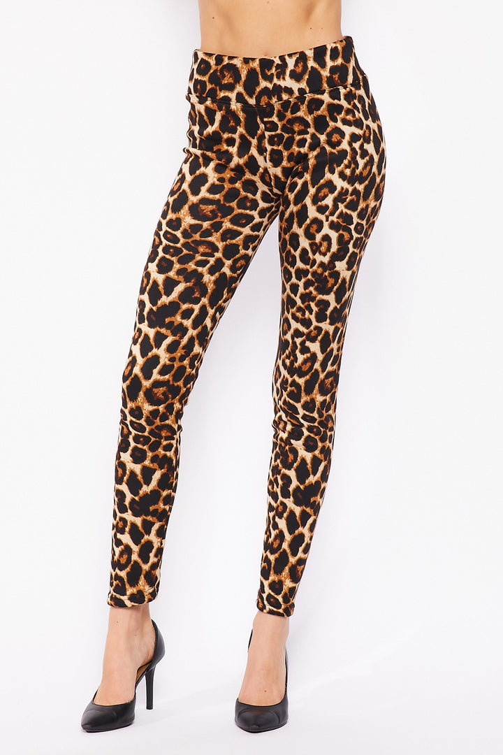 Buttery Smooth Bold and Beautiful High Waist Leopard Plus Size Leggings - 3 Inch Waist (One Size Plus,Brown)