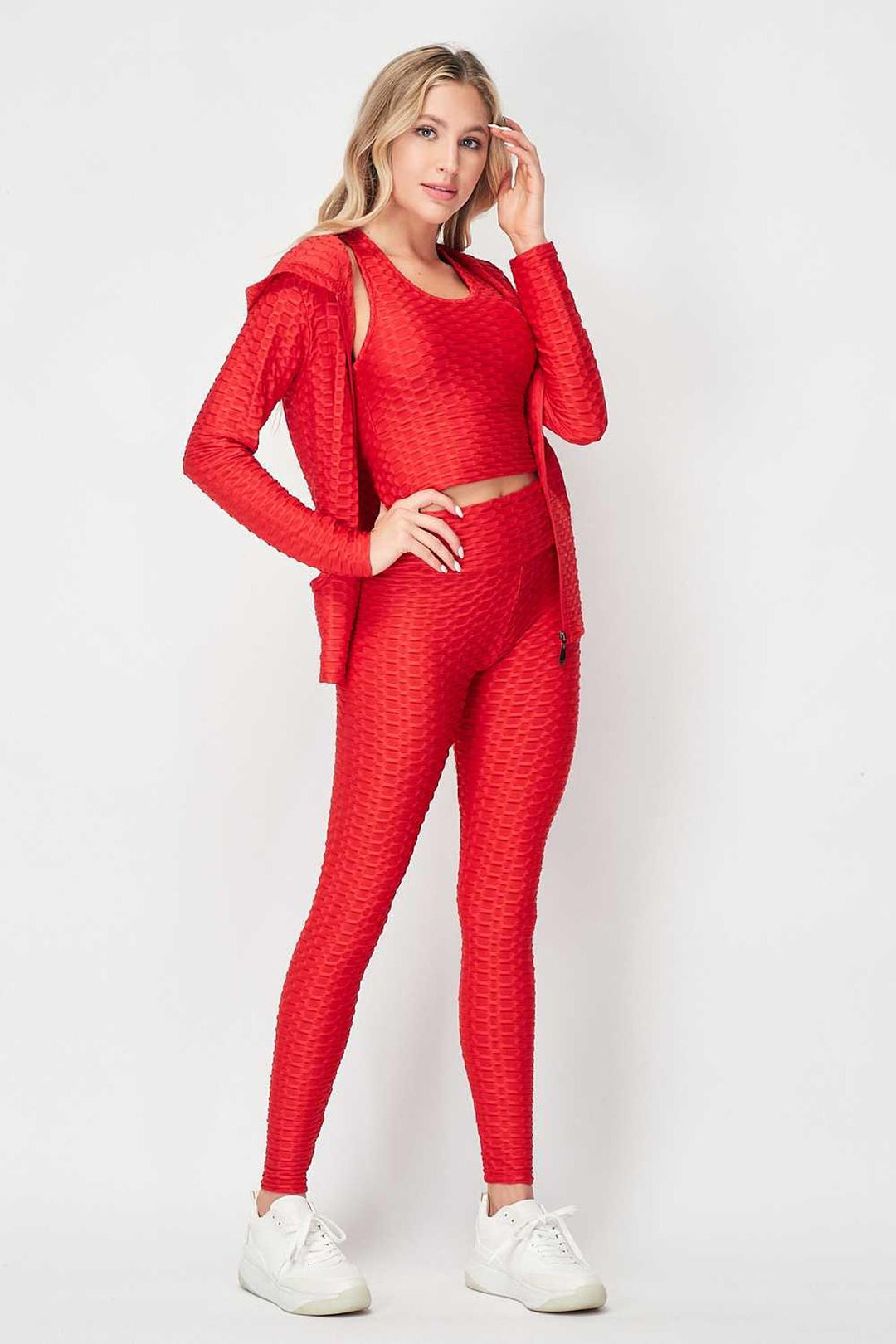3 Piece Scrunch Butt Leggings  Crop Top and Hoodie Set
