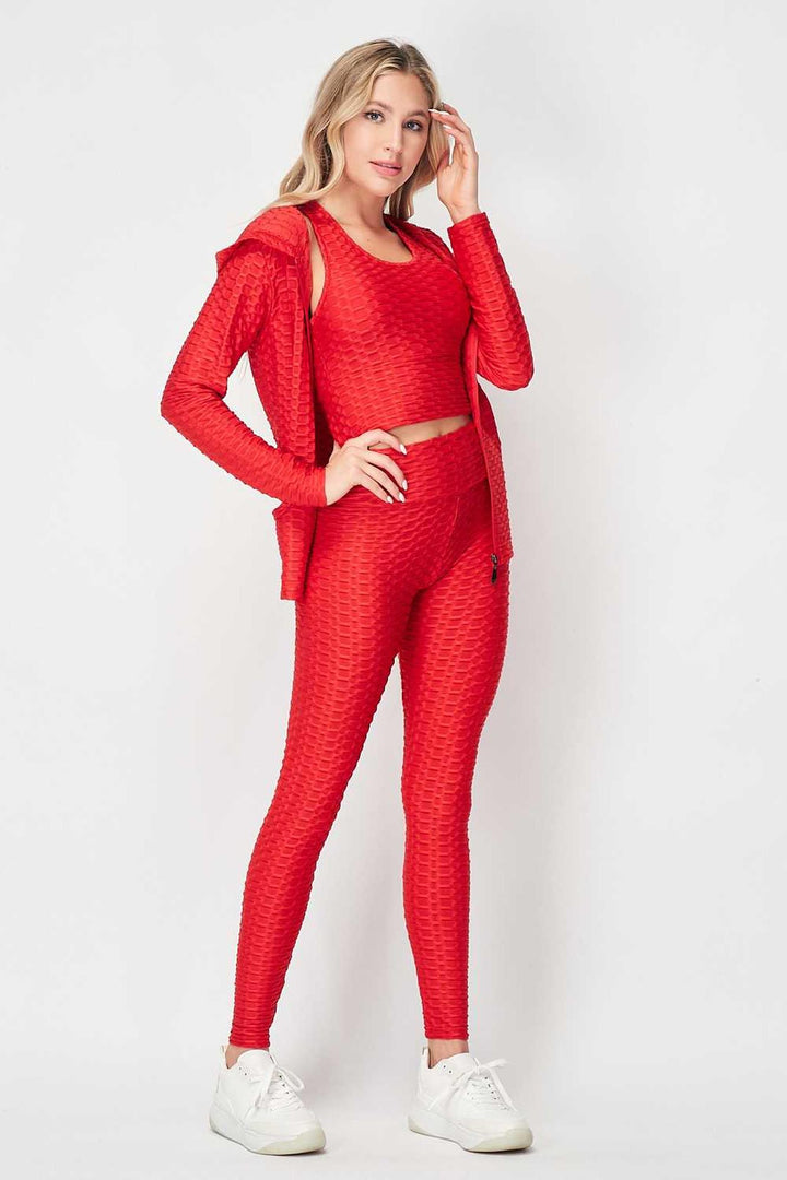 3 Piece Scrunch Butt Leggings  Crop Top and Hoodie Set