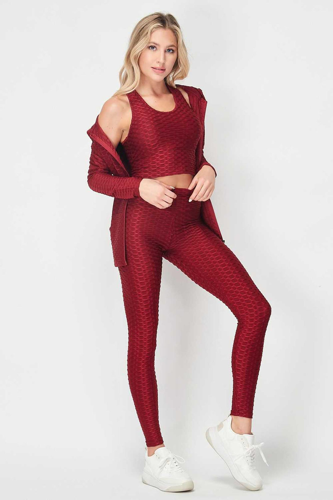 3 Piece Scrunch Butt Leggings  Crop Top and Hoodie Set