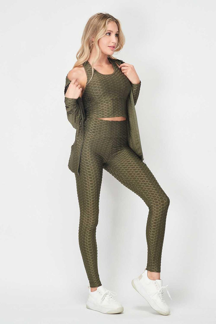 3 Piece Scrunch Butt Leggings  Crop Top and Hoodie Set