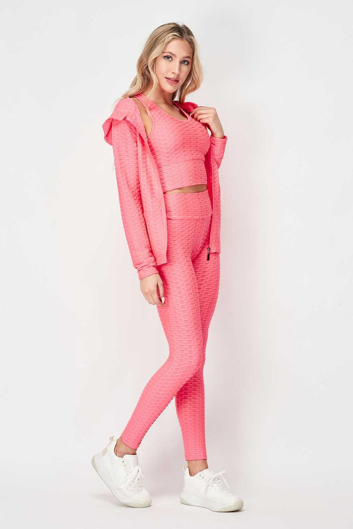 3 Piece Scrunch Butt Leggings  Crop Top and Hoodie Set