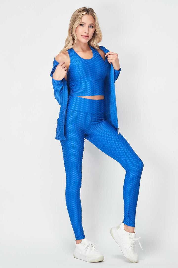 3 Piece Scrunch Butt Leggings  Crop Top and Hoodie Set